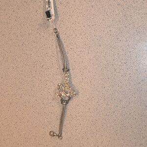 Guess Brand Rhinestone Bracelet with Grey Genuine Double Leather Band